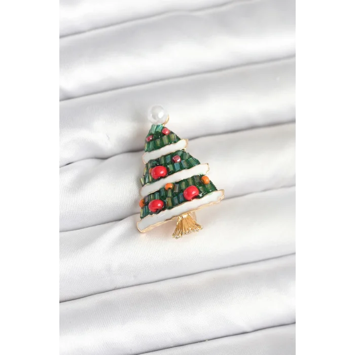 Süslü Çam Ağacı Model Yılbaşı Temalı Broş