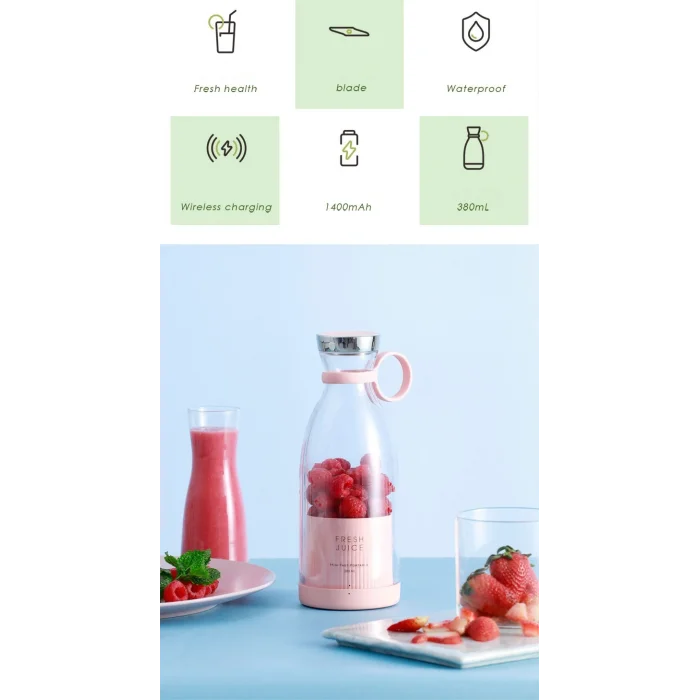 Taşınabilir Blender, Taşınabilir Mini Hızlı Blender 350ml Meyve Sıkacağı Kupası, Kablosuz Şarjlı, Smoothie Milkshake Suyu Bebek Maması için 4 lı (5047)