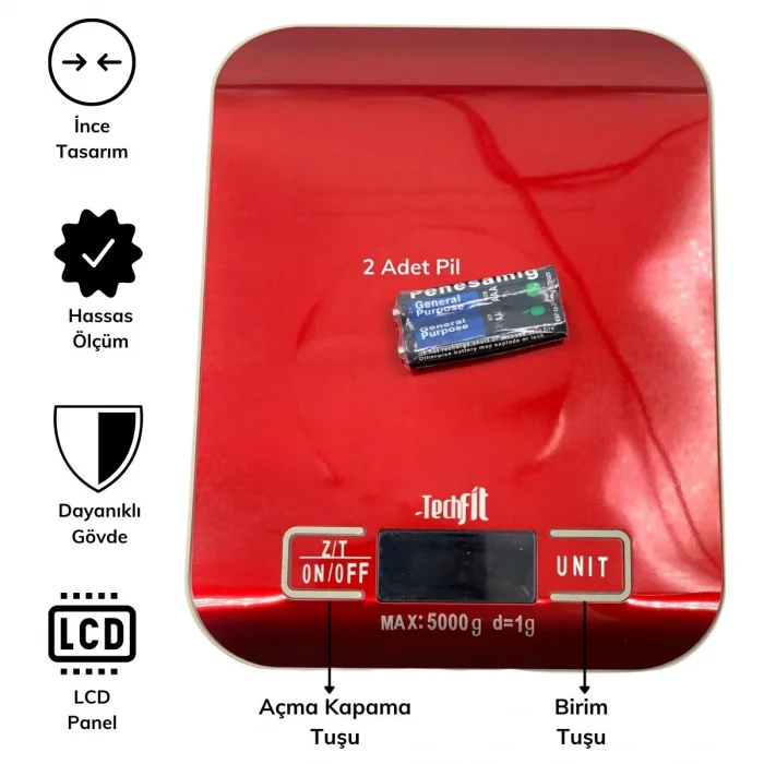 TF 1002 Hassas Ölçümlü Maksimum 5 Kg Kapasiteli Led Ekran Platin Dijital Mutfak Tartısı (5047)