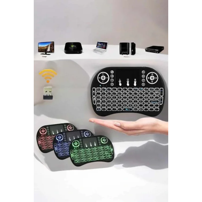 TV Uyumlu Mini Klavye Q Klavye Işıklı Tüm Cihazlara Uyumlu