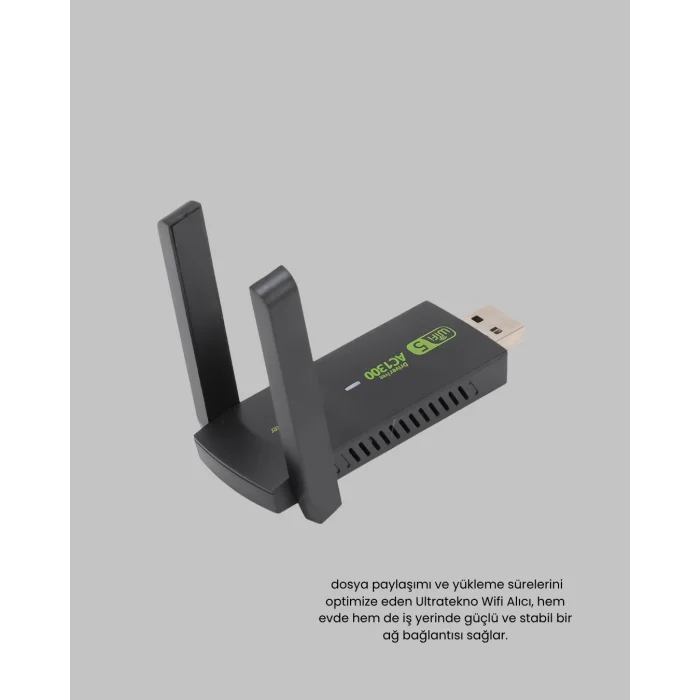 Ultratekno Dual Band WiFi Adaptör – 1200 Mbps, USB 3.0, Çift Antenli, Geniş Kapsama Alanı ve Yüksek Hız