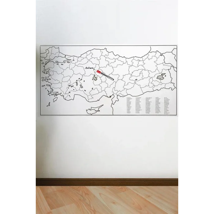 Yazılabilir Türkiye Haritası Manyetik Duvar Stickerı 110 x 56 cm (5047)