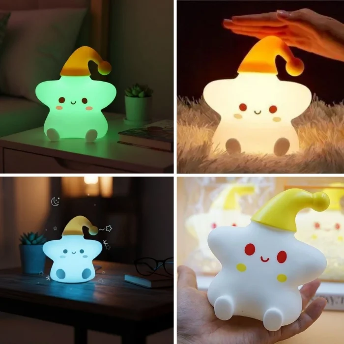 Yıldız Figürlü Pofuduk LED Gece Lambası – Yumuşak Dokulu Masaüstü Aydınlatma, Çocuk Odası ve Dekoratif Şarjlı Ortam Işığı (5047)