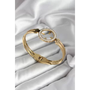 316L Çelik Zirkon Taşlı Çeyrek Takılabilir Model Gold Renk Kadın Kelepçe