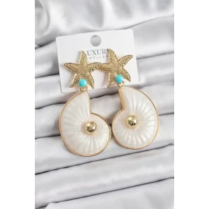 Pirinç Deniz Yıldızı Ve Deniz Kabuğu Figürlü Gold Renk Kadın Küpe