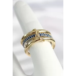 Pirinç Gold Renk Zirkon Taşlı 3Lü Kadın Yüzük