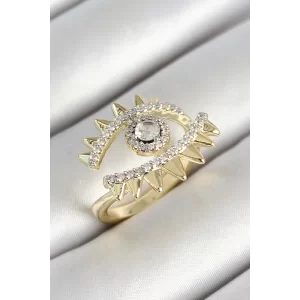Pirinç Göz Figürlü Zirkon Taşlı Gold Renk Ayarlanabilir Kadın Yüzük