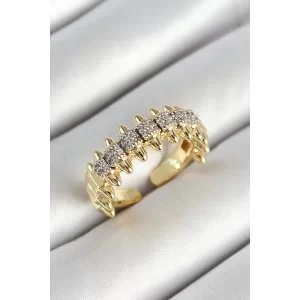 Pirinç Kurşun Figürlü Zirkon Taşlı Gold Renk Ayarlanabilir Kadın Yüzük