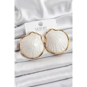 Pirinç Sedef Deniz Kabuğu Figürlü Gold Renk Kadın Küpe
