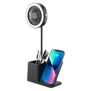 SİYAH TYPE-C  10W KABLOSUZ ŞARJ CİHAZI FANLI KALEMLİKLİ MASA LAMBASI SL-M9055 (5047)