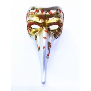 Turuncu Renk İşlemeli Seramik Malzemeden İmal Venedik Uzun Maske Magnet (5047)
