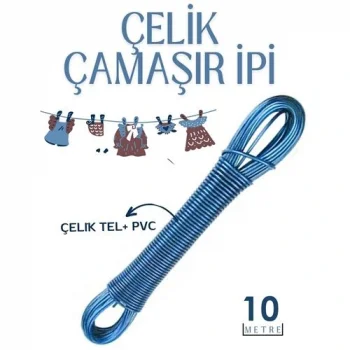 10 mt Çelik Çamaşır İpi Pvc Kaplı Dayanıklı Çamaşır İpi Balkon Çamaşır İpi