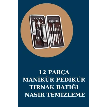 12 Parça Manikür Pedikür Seti Özel Deri Çanta El Ayak Bakımı Akne ve Sivilce Temizleme