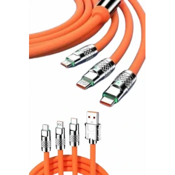 120W Silikon Metal Uçlu LED Işıklı 3 In1 Şarj Kablosu 1.2m