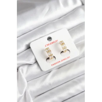 14K Gold Renk Kaplama Zirkon Taşlı CM Kadın Küpe