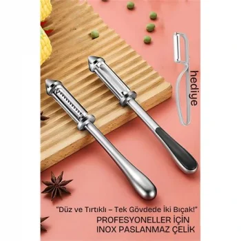2 lı Inox Paslanmaz Çelik Sebze Soyacak | Düz ve Tırtıklı  | Çok Amaçlı Kullanım