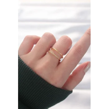 2li Görünümlü Su Yolu Tasarımlı Gold Renk Ayarlanabilir Yüzük