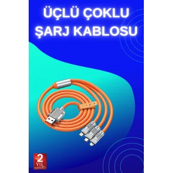 3 İn 1 Süper Hızlı Şarj Kablosu Android ve İOS Uyumlu Silikon Şarj Kablosu