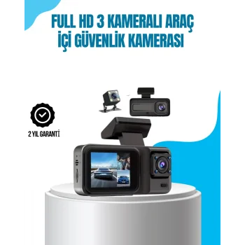 3 Kameralı Araç İçi Kayıt Cihazı 1080P Full HD Gece Görüşlü ve Wi-Fi Bağlantılı