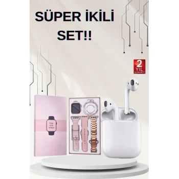 3 Kordonlu Dokunmatik Ekran Akıllı Saat ve 2.Nesil Kablosuz Bluetooth Kulaklık ANC/ENC