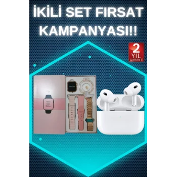 3 Kordonlu Pembe Amoled Ekran Akıllı Saat ve Yeni Nesil Pro Kablosuz Bluetooth Kulaklık ANC/ENC