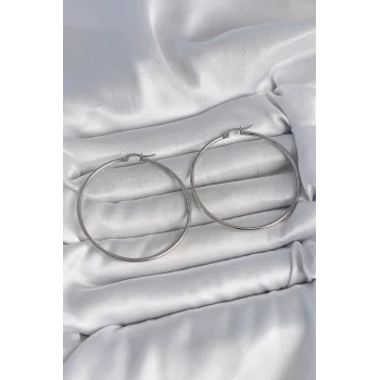 316 Çelik Gümüş Renk 53 mm Halka Model Kadın Küpe