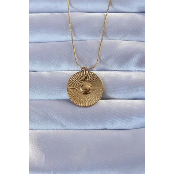 316L Altın Renk İşlemeli Göz Kolye