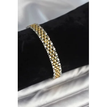 316L Çelik 9 mm Kalınlıkta Gold ve Gümüş Renkli Erkek Bileklik