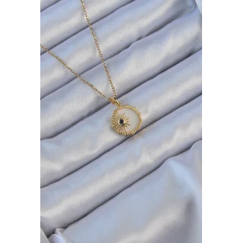 316L Çelik Altın Renk Zirkon Taşlı Mineli Kutup Yıldızı Kolye