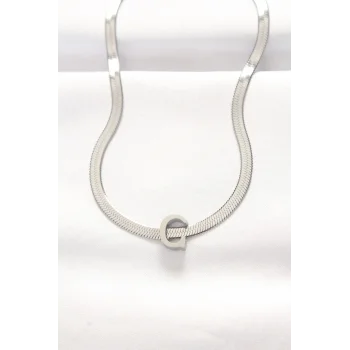 316L Çelik C Harfli Silver Renk İtalyan Zincirli Kolye