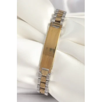 316L Çelik Gold Gümüş Renk Zincir Künye Model Erkek Bileklik