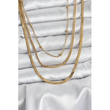 316L Çelik Gold Renk 3lü Kadın Kolye