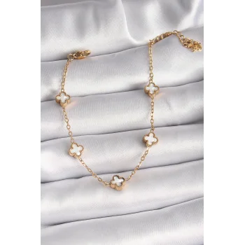 316L Çelik Gold Renk Beyaz Baby Boy Yonca Model Kadın Bileklik