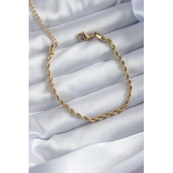 316L Çelik Gold Renk Burgu Zincir Model Kadın Bileklik