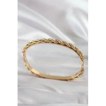 316L Çelik Gold Renk Burgu Zincir Model Kadın Kelepçe