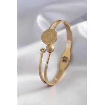 316L Çelik Gold Renk  Zirkon Taş Detay Kadın Kelepçe