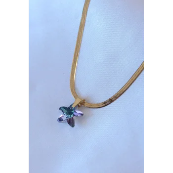 316L Çelik Gold Renk İtalyan Zincir Model Kristal Deniz Yıldız Model Kadın Kolye