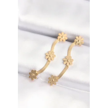 316L Çelik Gold Renk İtalyan Zincir Papatya Küpe