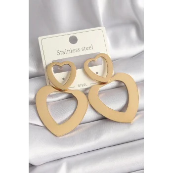 316L Çelik Gold Renk Kalp Model Kadın Küpe