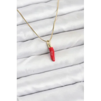 316L Çelik Gold Renk Kapya Kırmızı Biber Model Kadın Kolye