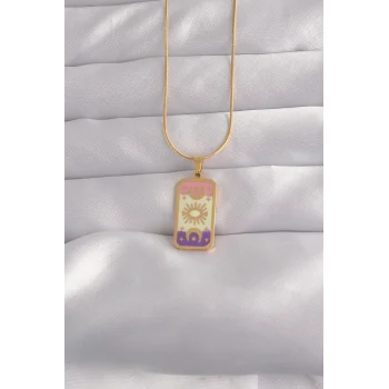 316L Çelik Gold Renk Karışık Mineli Ay Figür Tarot Kolye