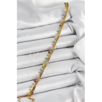 316L Çelik Gold Renk Karışık Renkli Kristal Taşlı Kadın Bileklik