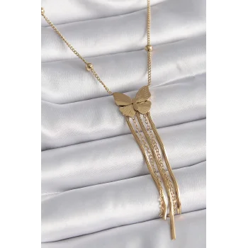 316L Çelik Gold Renk Kelebek Figür Sallantı İtalyan Zincirli Kadın Kolye