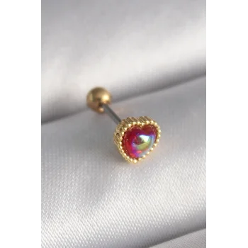 316L Çelik Gold Renk Kırmızı Mineli Kalp Tragus Piercing
