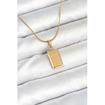 316L Çelik Gold Renk Külçe Altın Model Kolye