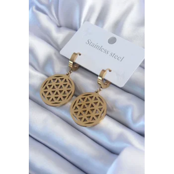 316L Çelik Gold Renk Lotus Model Kadın Küpe