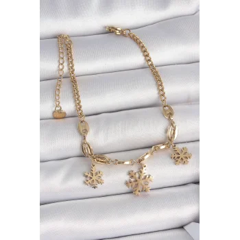 316L Çelik Gold Renk Sallantı Kar Tanesi Model Kadın Bileklik