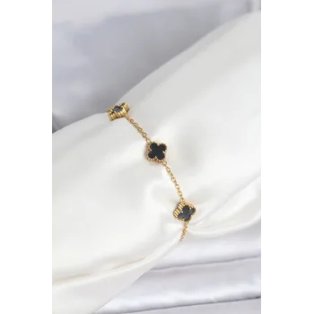 316L Çelik Gold Renk Siyah Baby Boy Yonca Bileklik