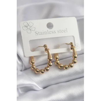 316L Çelik Gold Renk Topçuk Halka Model Kadın Küpe