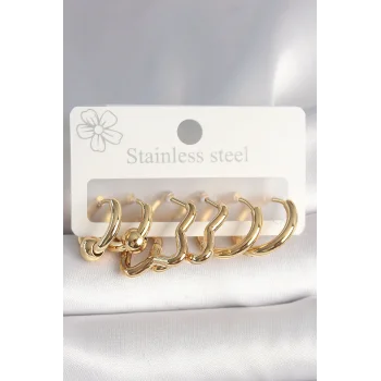 316L Çelik Gold Renk Yıldız Halka Model Kadın Küpe Seti